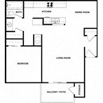 Floor plan for 1 bed, 1 bath, 784 sqft
